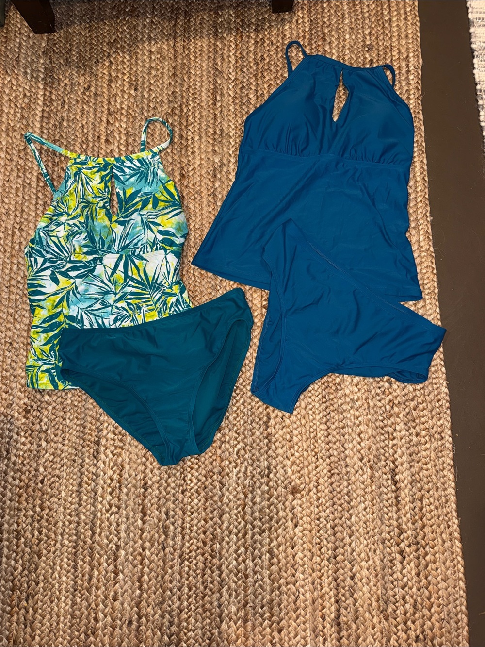 Women’s Teal & Tropical Print Tankini Set - Swim Bikini Bundle. Two Tankinis!